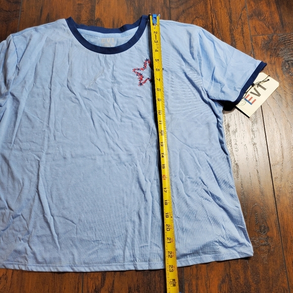 EV1 women's pajama set t-shirt & shorts - red, white, & blue sz L - Picture 9 of 11